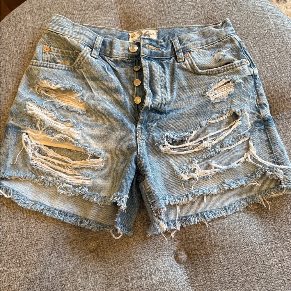 We The Free Blue Lightly Distressed Jean Shorts